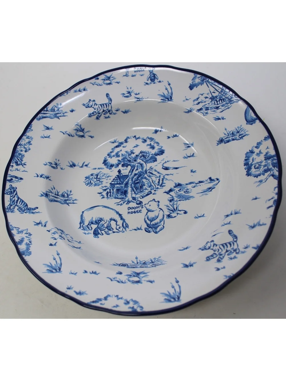 VTG Disney Winnie the Pooh Blue Toile Dinnerware Soup Bowl 4 Piece Set Stoneware